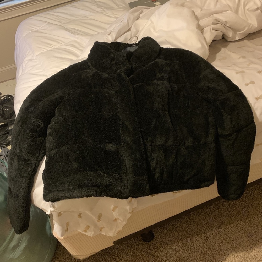 Black faux fur padded jacket